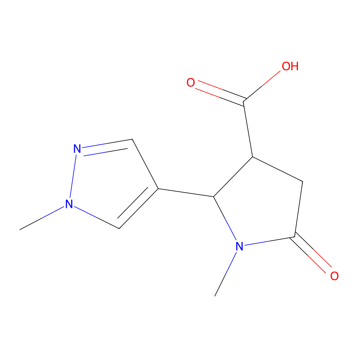 1-methyl-2-(1-methyl-1H-pyrazol-4-yl)-5-oxopyrrolidine-3-carboxylic acid molecular structure, CAS 1339159-33-9