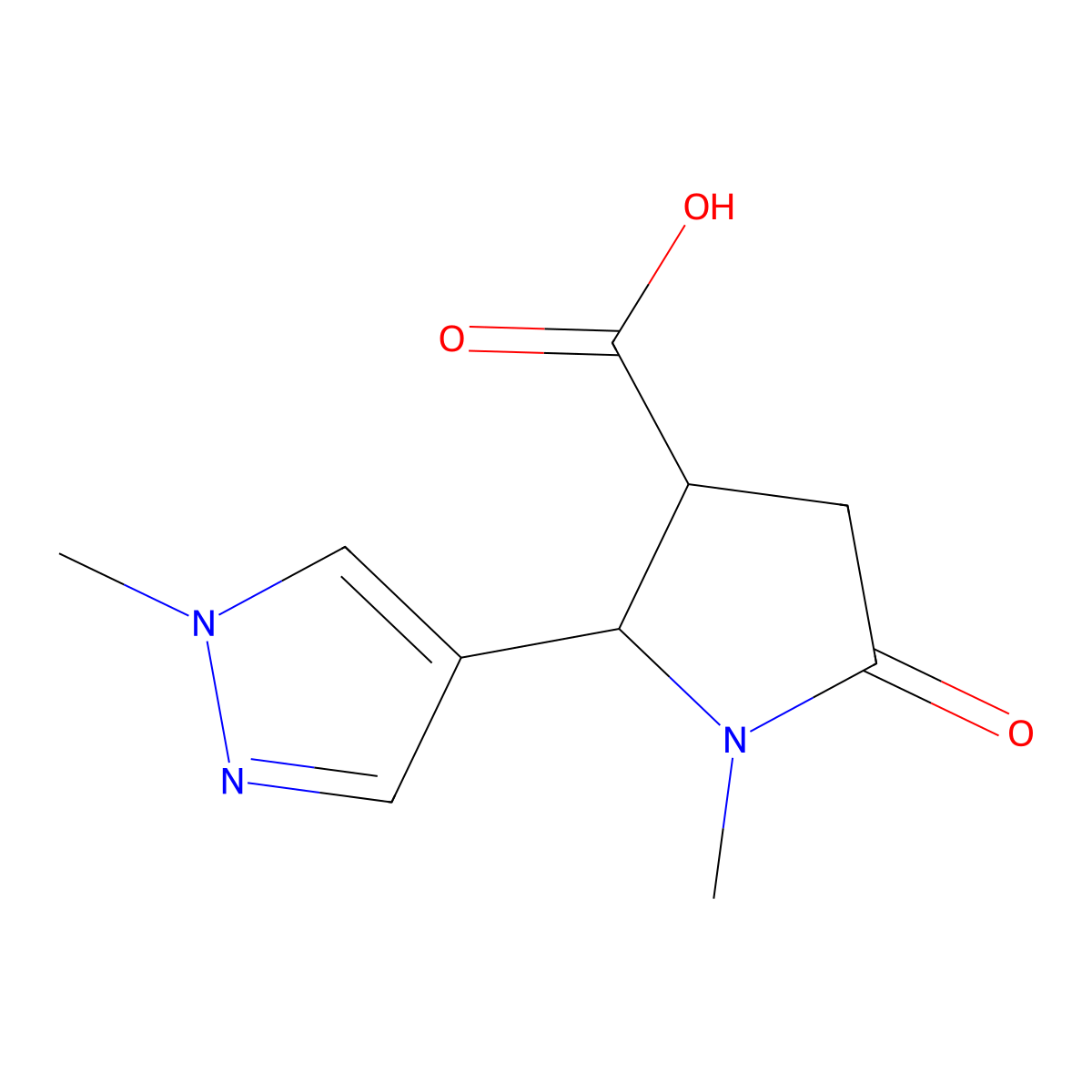 1-methyl-2-(1-methyl-1H-pyrazol-4-yl)-5-oxopyrrolidine-3-carboxylic acid molecular structure, CAS 1339159-33-9