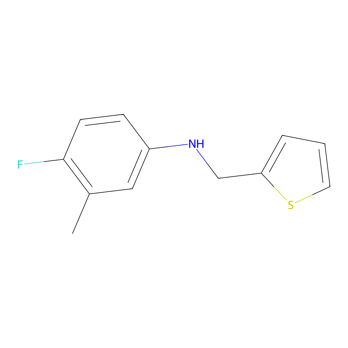 4-fluoro-3-methyl-N-(thiophen-2-ylmethyl)aniline molecular structure, CAS 1339161-55-5