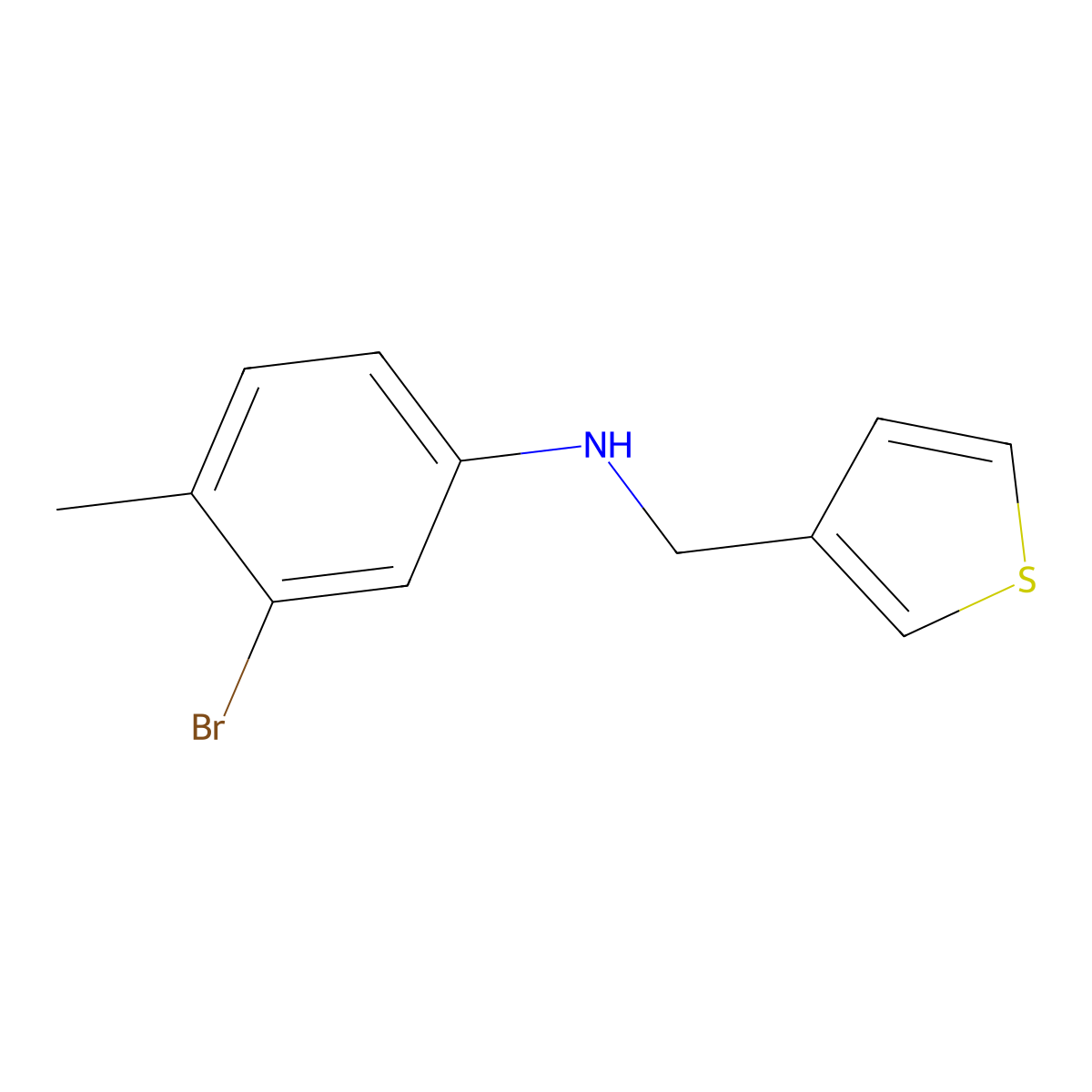 3-bromo-4-methyl-N-(thiophen-3-ylmethyl)aniline molecular structure, CAS 1339180-18-5