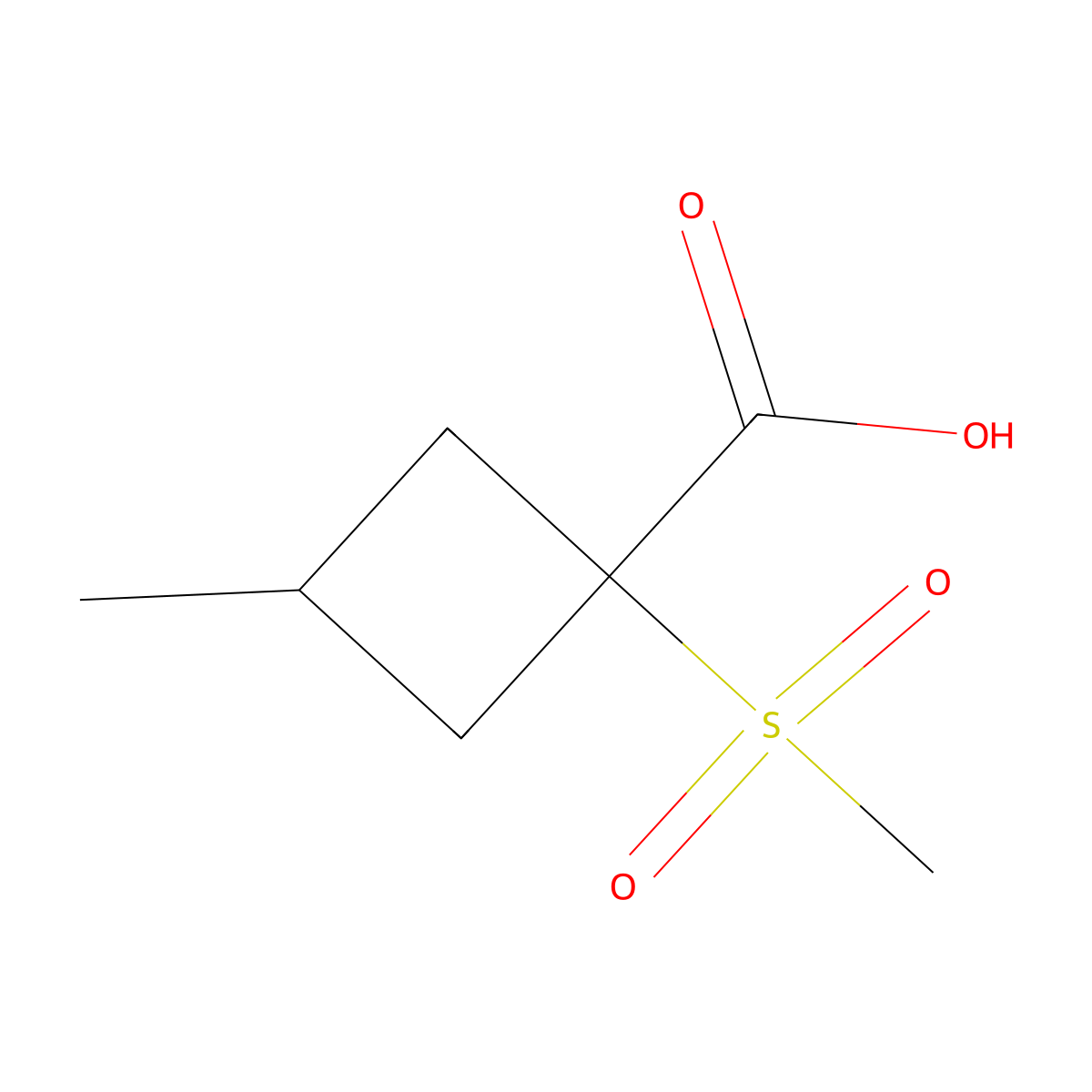 1-Methanesulfonyl-3-methylcyclobutane-1-carboxylic acid molecular structure, CAS 1339180-98-1