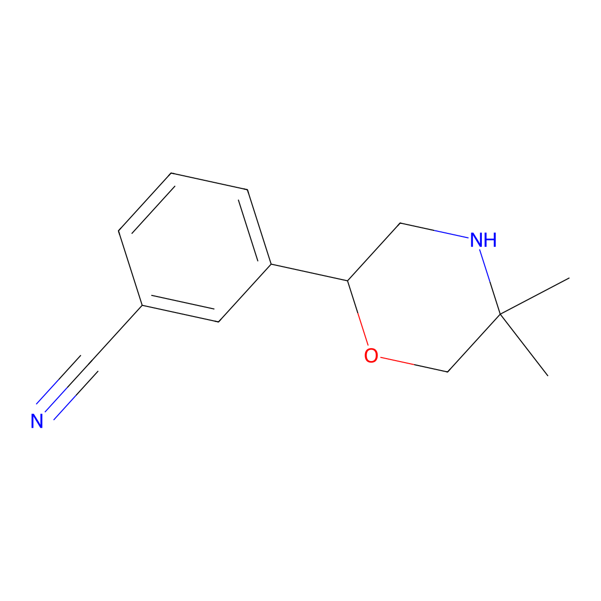 3-(5,5-Dimethylmorpholin-2-yl)benzonitrile molecular structure, CAS 1339183-24-2