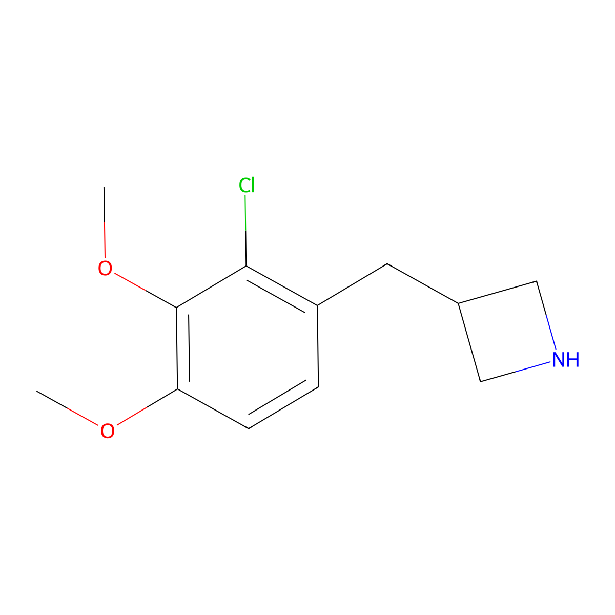 3-[(2-Chloro-3,4-dimethoxyphenyl)methyl]azetidine molecular structure, CAS 1339193-74-6
