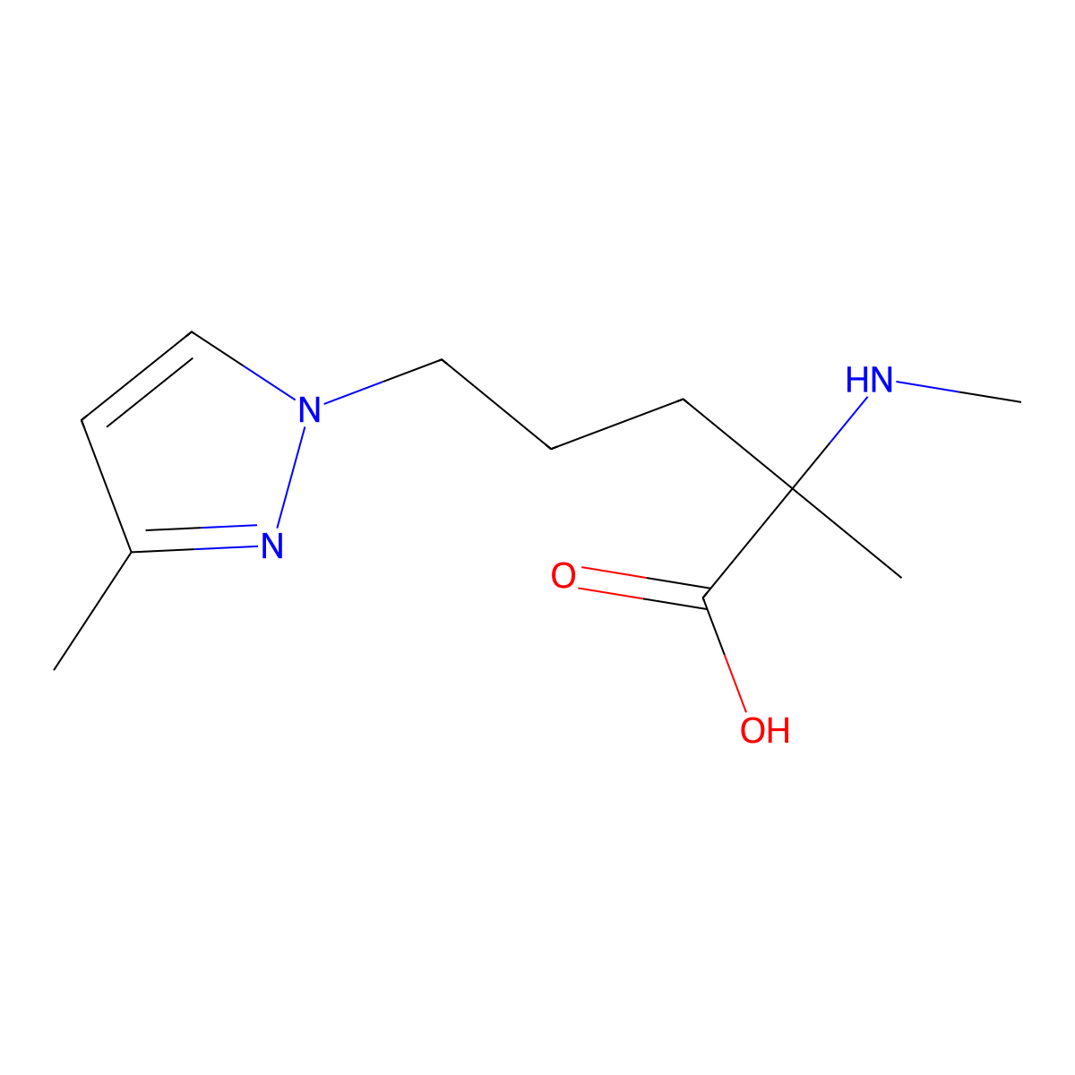2-Methyl-5-(3-methyl-1h-pyrazol-1-yl)-2-(methylamino)pentanoic acid molecular structure, CAS 1339194-10-3