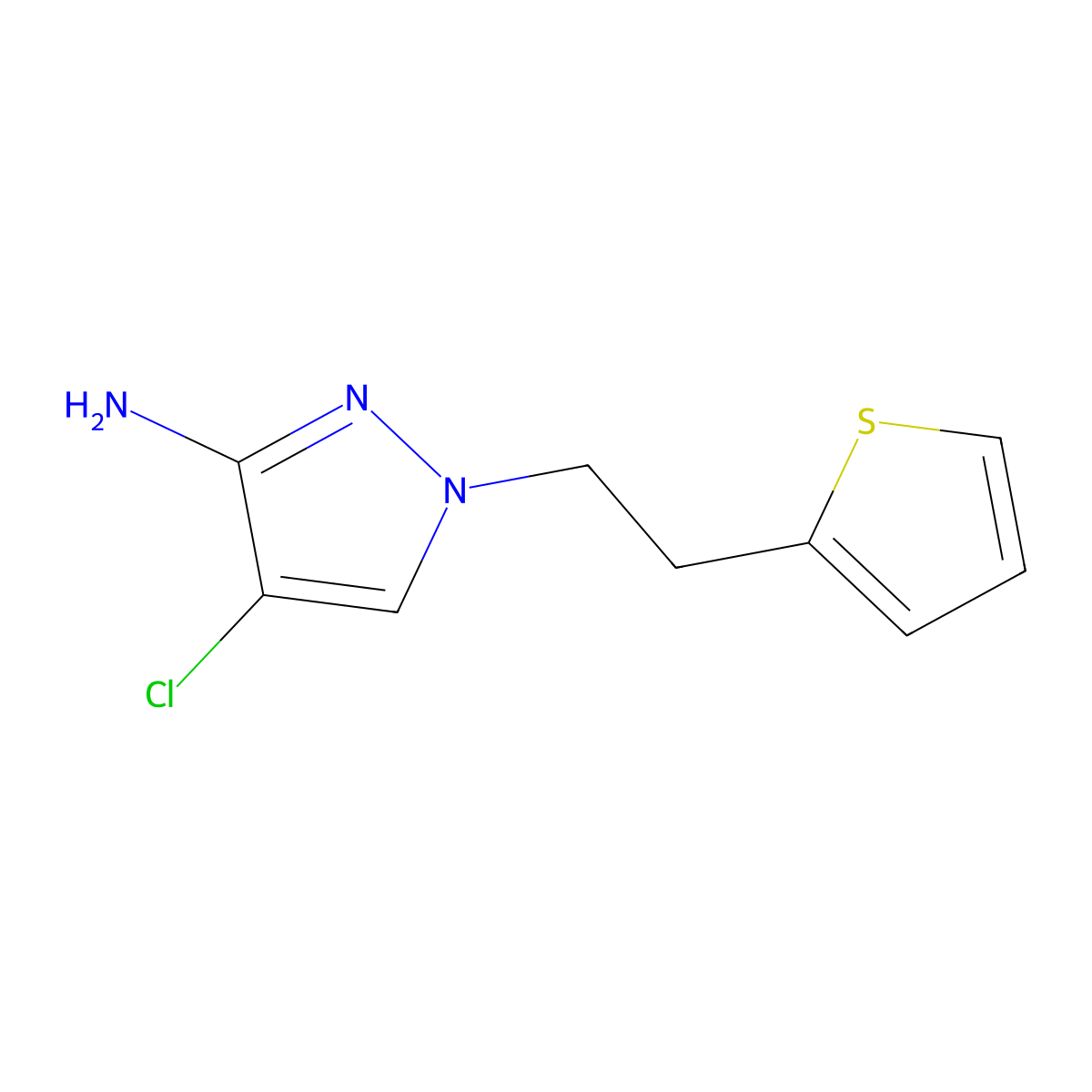 4-Chloro-1-[2-(thiophen-2-yl)ethyl]-1H-pyrazol-3-amine molecular structure, CAS 1339213-18-1