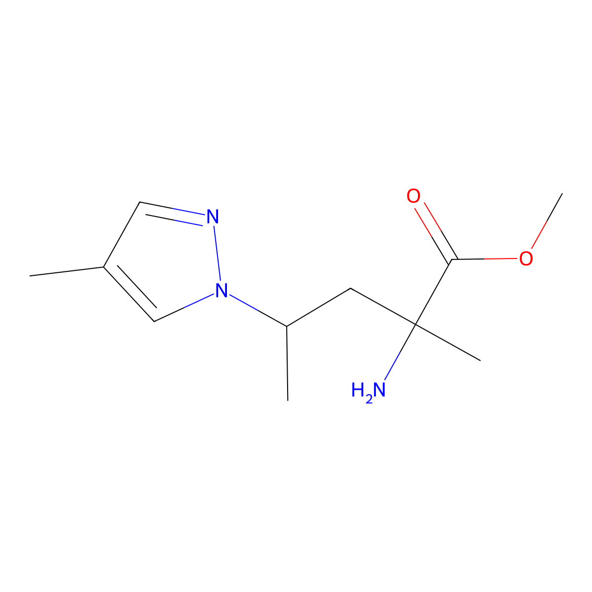 Methyl 2-amino-2-methyl-4-(4-methyl-1h-pyrazol-1-yl)pentanoate molecular structure, CAS 1339214-55-9