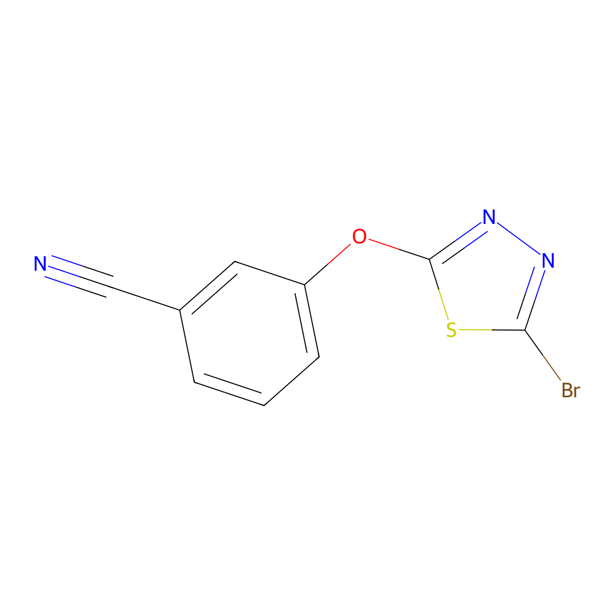 3-((5-Bromo-1,3,4-thiadiazol-2-yl)oxy)benzonitrile molecular structure, CAS 1339218-06-2