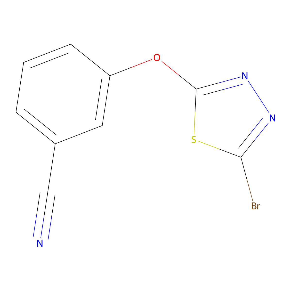 3-((5-Bromo-1,3,4-thiadiazol-2-yl)oxy)benzonitrile molecular structure, CAS 1339218-06-2