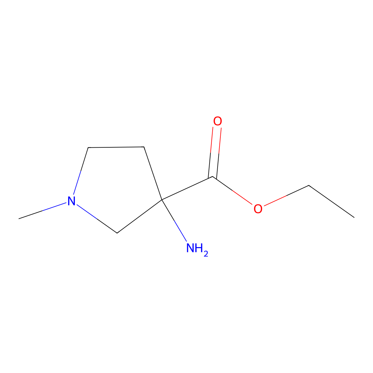 Ethyl 3-amino-1-methylpyrrolidine-3-carboxylate molecular structure, CAS 1339219-33-8