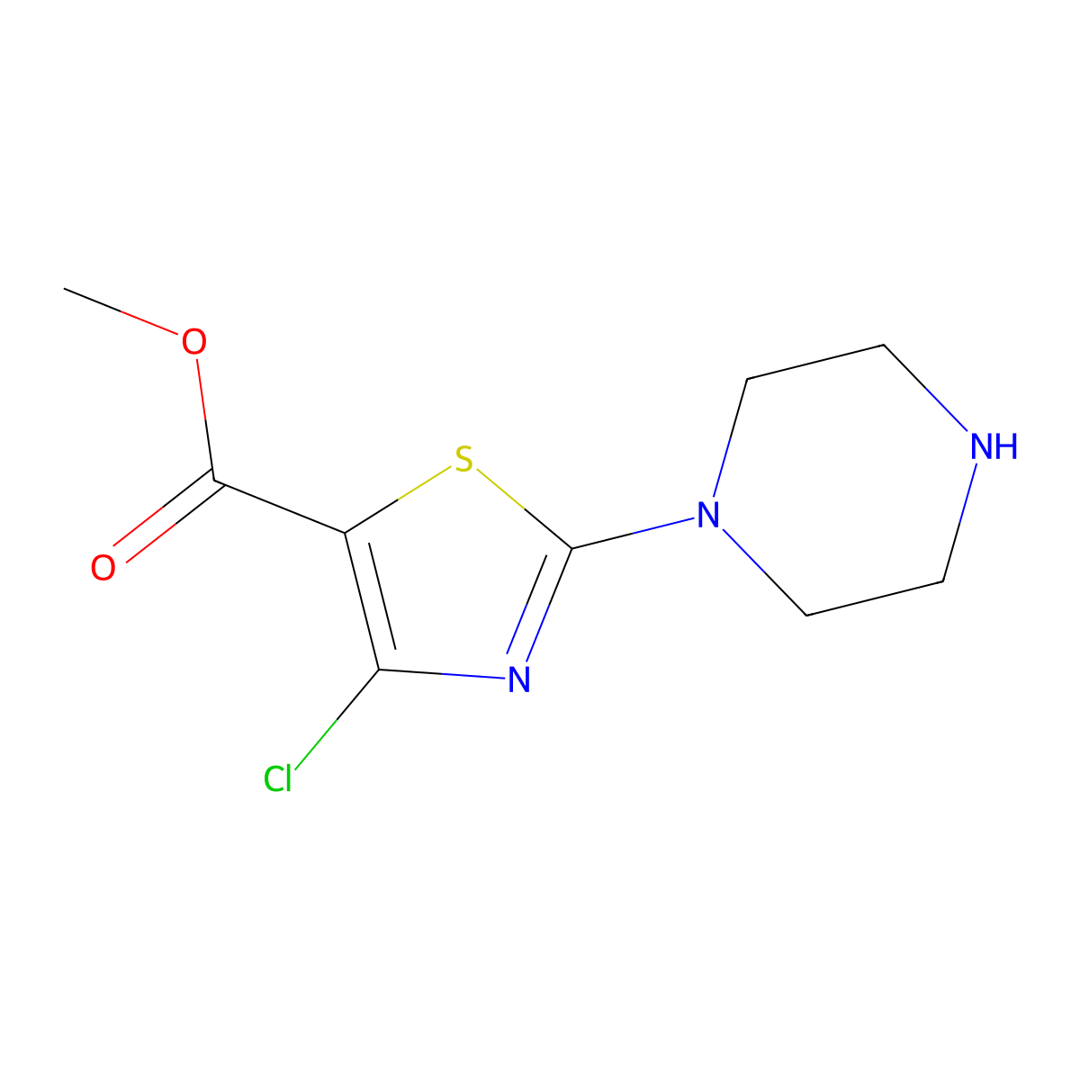 Methyl 4-chloro-2-(piperazin-1-yl)-1,3-thiazole-5-carboxylate molecular structure, CAS 1339234-12-6