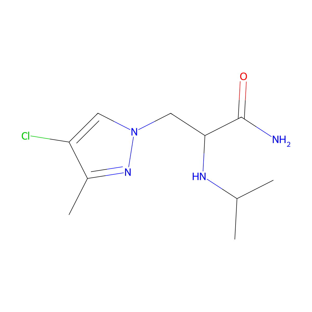 3-(4-chloro-3-methyl-1H-pyrazol-1-yl)-2-[(propan-2-yl)amino]propanamide molecular structure, CAS 1339255-57-0