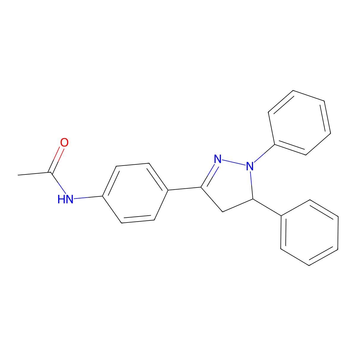 Acetamide, N-[4-(4,5-dihydro-1,5-diphenyl-1H-pyrazol-3-yl)phenyl]- molecular structure, CAS 13393-39-0