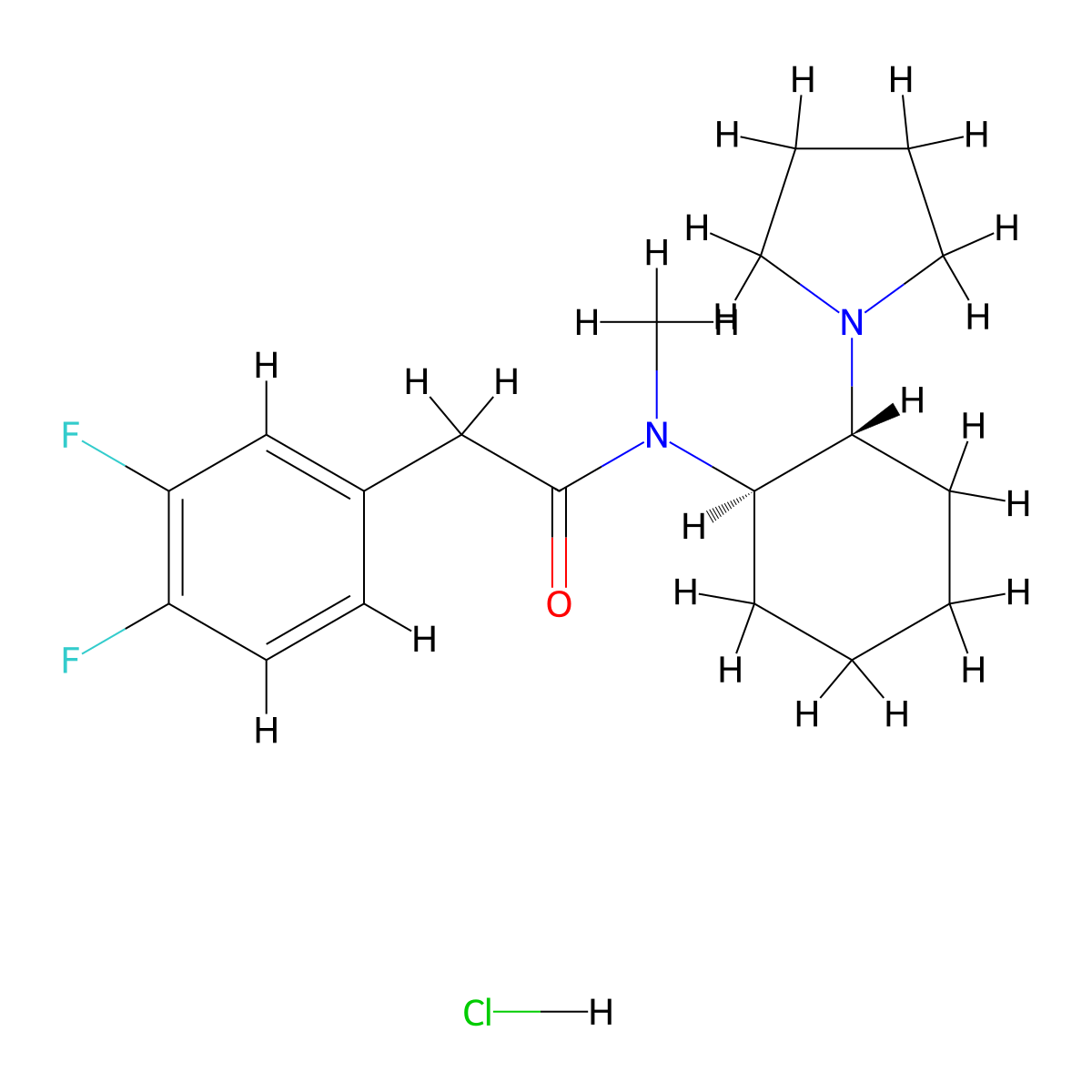 trans-rel-3,4-difluoro-N-methyl-N-[(2-(1-pyrrolidinyl)cyclohexyl]-benzeneacetamide, monohydrochloride molecular structure, CAS 1339332-99-8