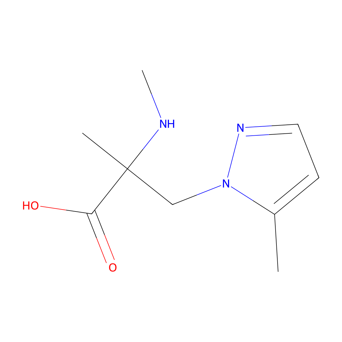2-Methyl-3-(5-methyl-1h-pyrazol-1-yl)-2-(methylamino)propanoic acid molecular structure, CAS 1339347-08-8
