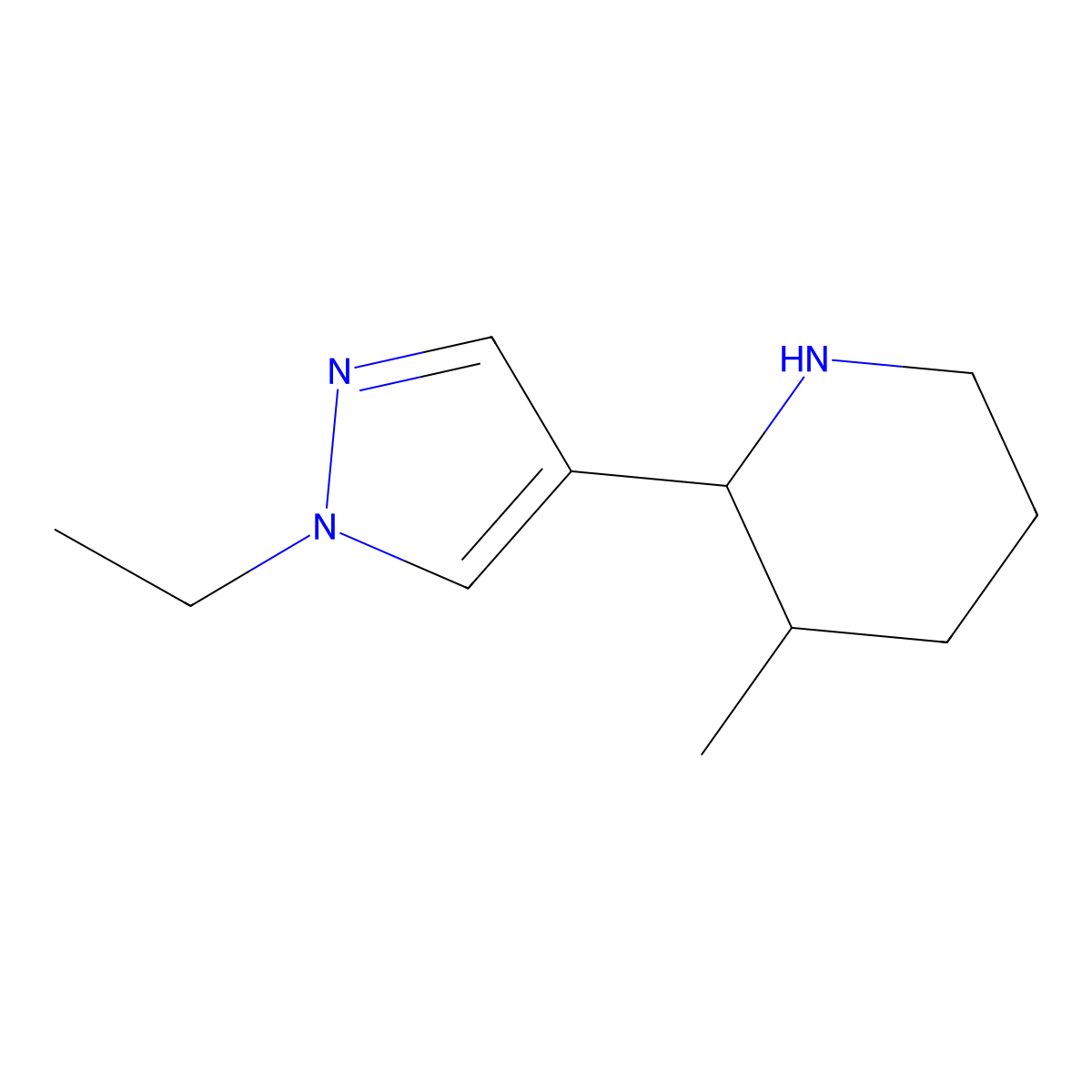 2-(1-ethyl-1H-pyrazol-4-yl)-3-methylpiperidine molecular structure, CAS 1339349-62-0