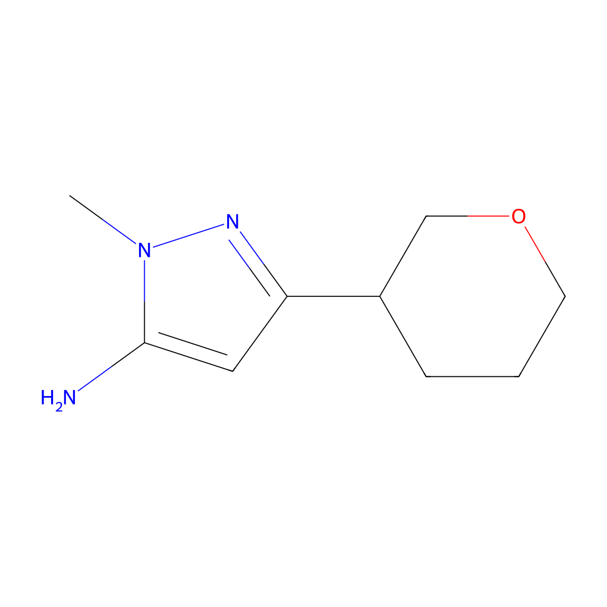 1-methyl-3-(oxan-3-yl)-1H-pyrazol-5-amine molecular structure, CAS 1339351-19-7