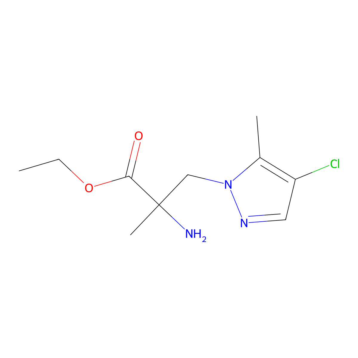 Ethyl 2-amino-3-(4-chloro-5-methyl-1h-pyrazol-1-yl)-2-methylpropanoate molecular structure, CAS 1339352-89-4