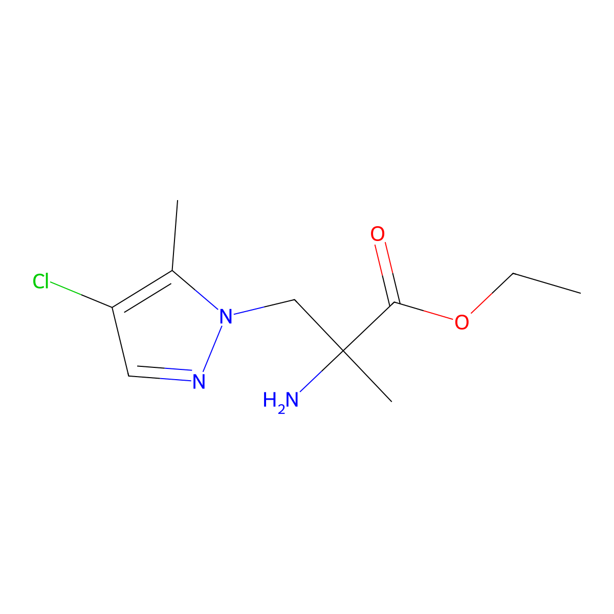 Ethyl 2-amino-3-(4-chloro-5-methyl-1h-pyrazol-1-yl)-2-methylpropanoate molecular structure, CAS 1339352-89-4