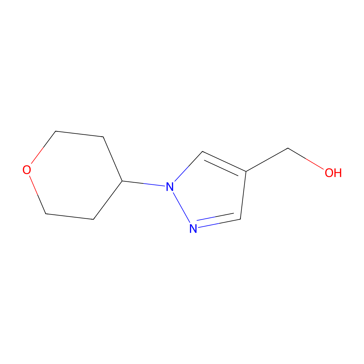 (1-(tetrahydro-2H-pyran-4-yl)-1H-pyrazol-4-yl)methanol molecular structure, CAS 1339353-67-1