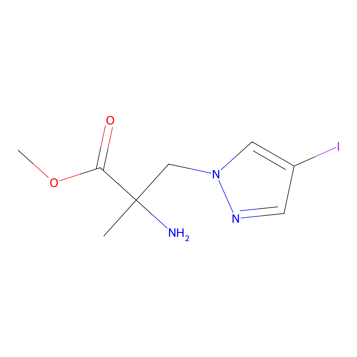 Methyl 2-amino-3-(4-iodo-1h-pyrazol-1-yl)-2-methylpropanoate molecular structure, CAS 1339354-03-8
