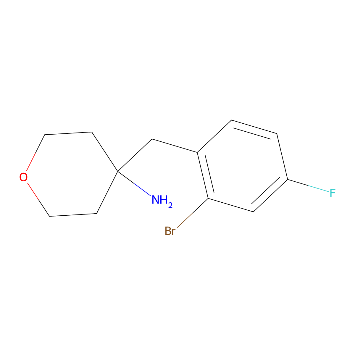 4-[(2-Bromo-4-fluorophenyl)methyl]oxan-4-amine molecular structure, CAS 1339361-21-5