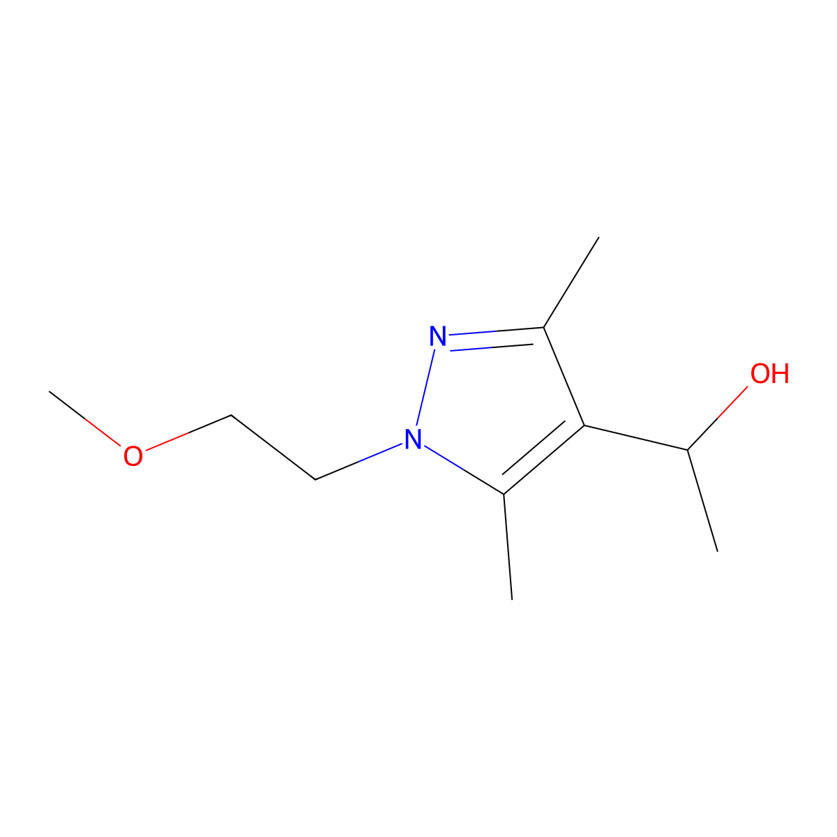 1-[1-(2-methoxyethyl)-3,5-dimethyl-1H-pyrazol-4-yl]ethan-1-ol molecular structure, CAS 1339371-79-7