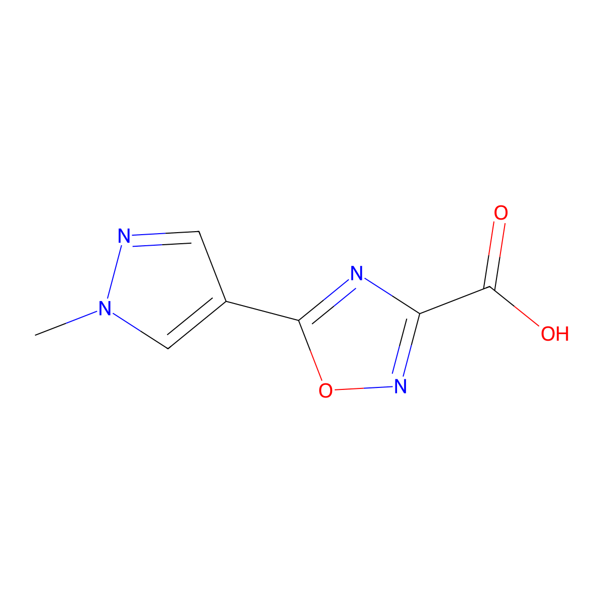 5-(1-methyl-1H-pyrazol-4-yl)-1,2,4-oxadiazole-3-carboxylic acid molecular structure, CAS 1339374-11-6