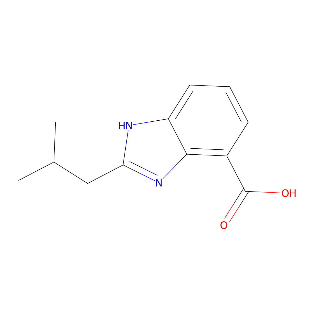 2-(2-methylpropyl)-1H-1,3-benzodiazole-4-carboxylic acid molecular structure, CAS 1339385-93-1