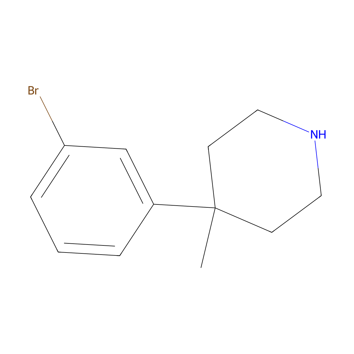 4-(3-Bromophenyl)-4-methylpiperidine molecular structure, CAS 1339419-13-4