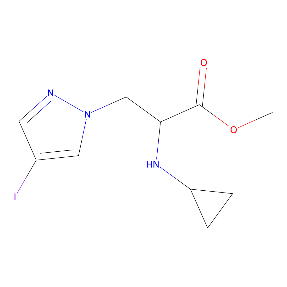 Methyl 2-(cyclopropylamino)-3-(4-iodo-1h-pyrazol-1-yl)propanoate molecular structure, CAS 1339425-90-9