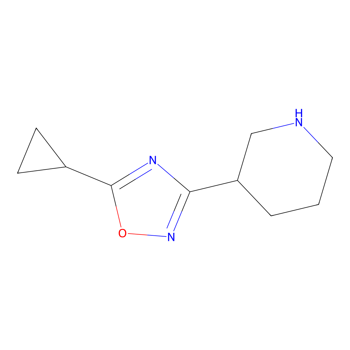 3-(5-Cyclopropyl-1,2,4-oxadiazol-3-yl)piperidine molecular structure, CAS 1339428-26-0