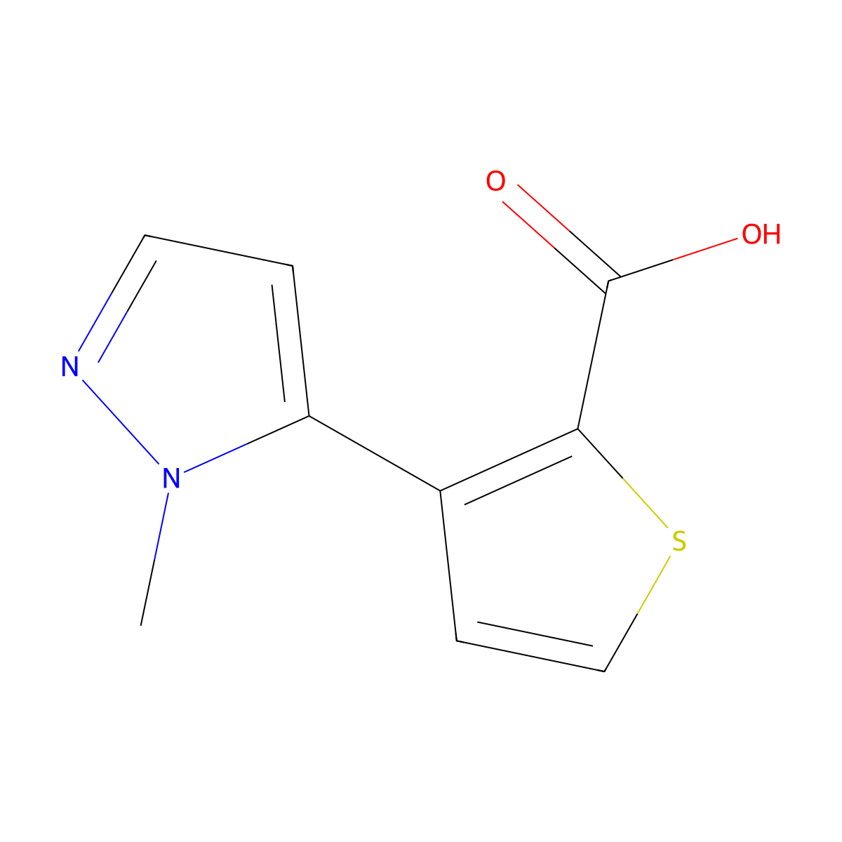 3-(1-methyl-1H-pyrazol-5-yl)thiophene-2-carboxylic acid molecular structure, CAS 1339428-32-8