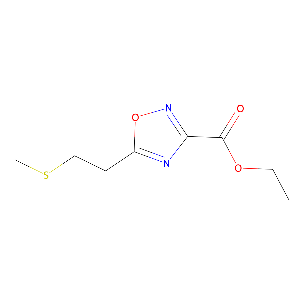 Ethyl 5-(2-(methylthio)ethyl)-1,2,4-oxadiazole-3-carboxylate molecular structure, CAS 1339441-56-3