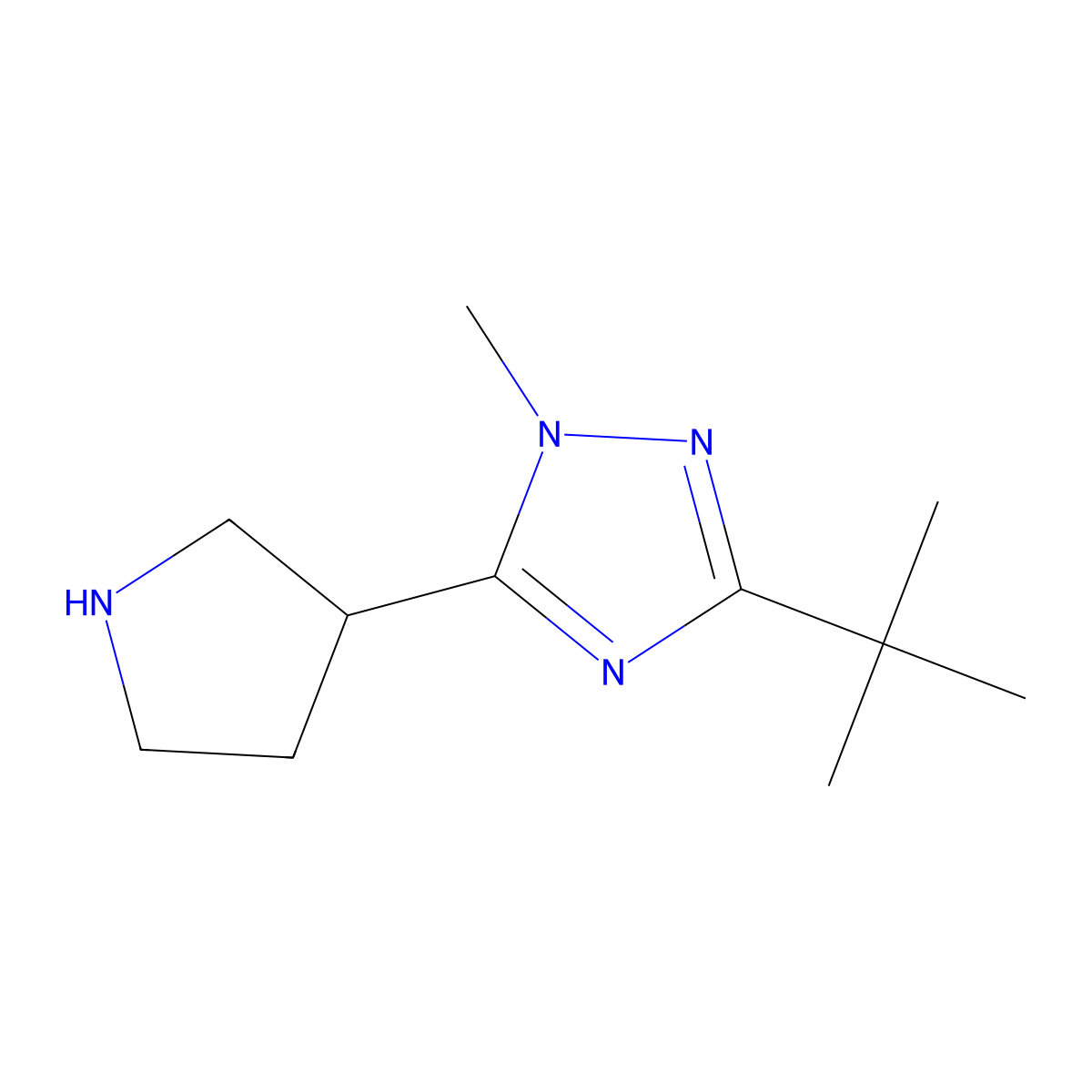 3-tert-butyl-1-methyl-5-(pyrrolidin-3-yl)-1H-1,2,4-triazole molecular structure, CAS 1339446-18-2