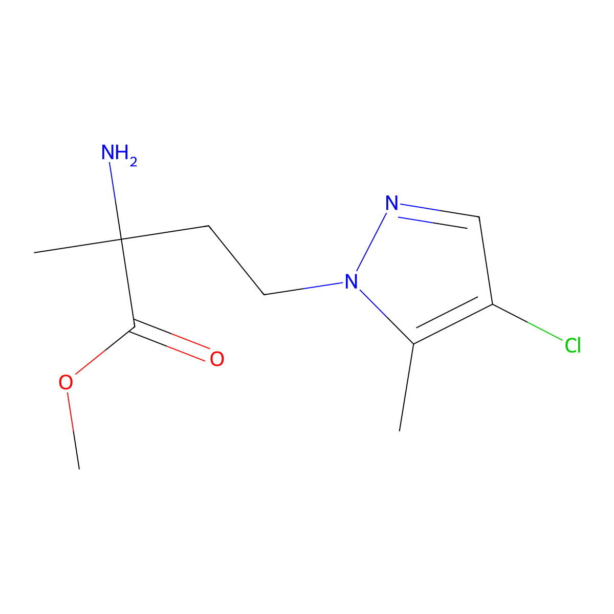 Methyl 2-amino-4-(4-chloro-5-methyl-1h-pyrazol-1-yl)-2-methylbutanoate molecular structure, CAS 1339462-99-5