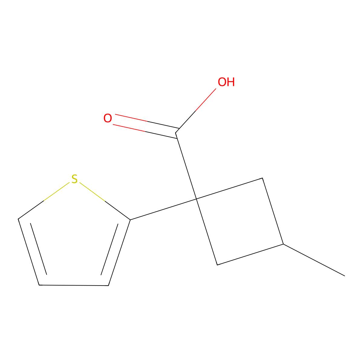 3-Methyl-1-(thiophen-2-yl)cyclobutane-1-carboxylic acid molecular structure, CAS 1339467-98-9