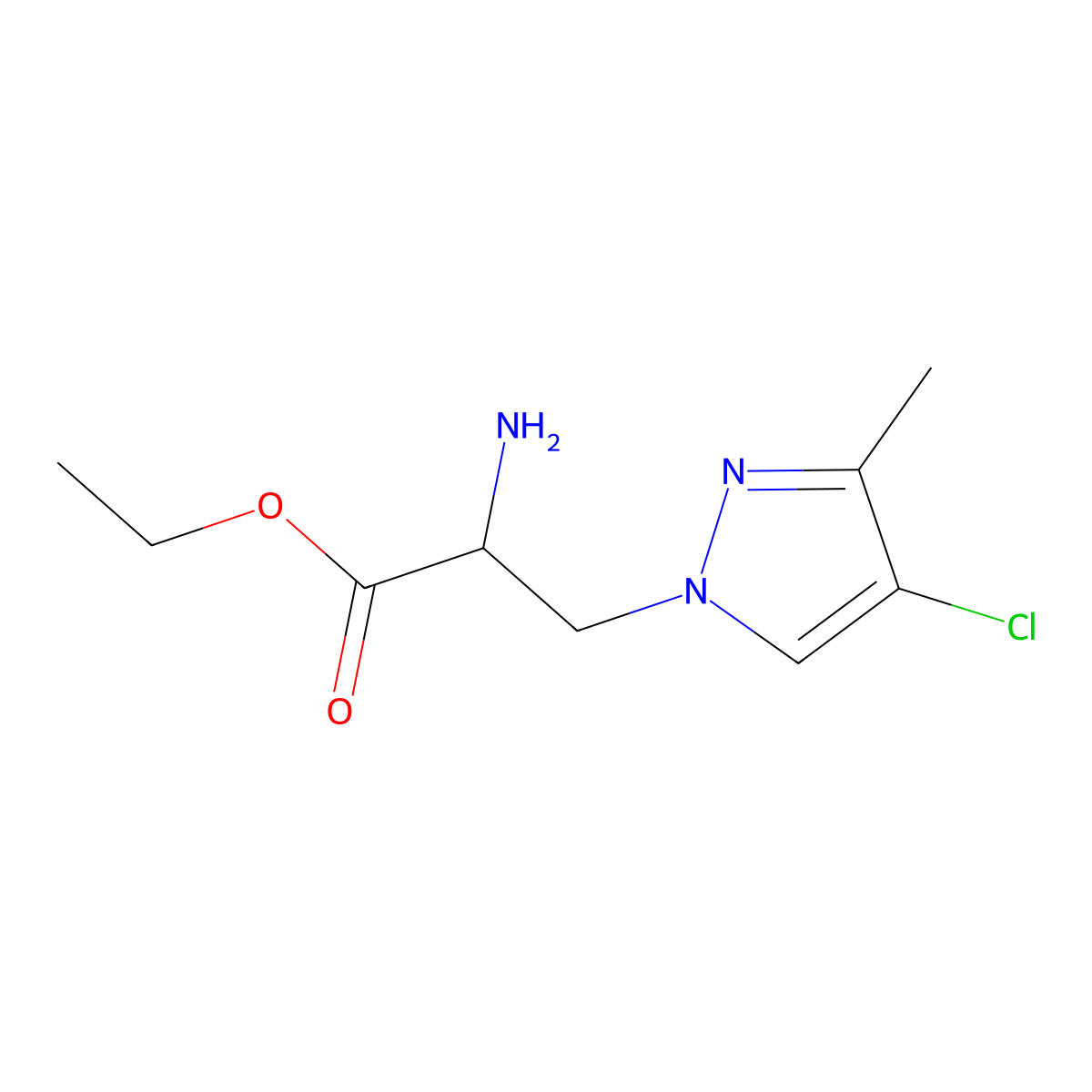 Ethyl 2-amino-3-(4-chloro-3-methyl-1h-pyrazol-1-yl)propanoate molecular structure, CAS 1339471-25-8