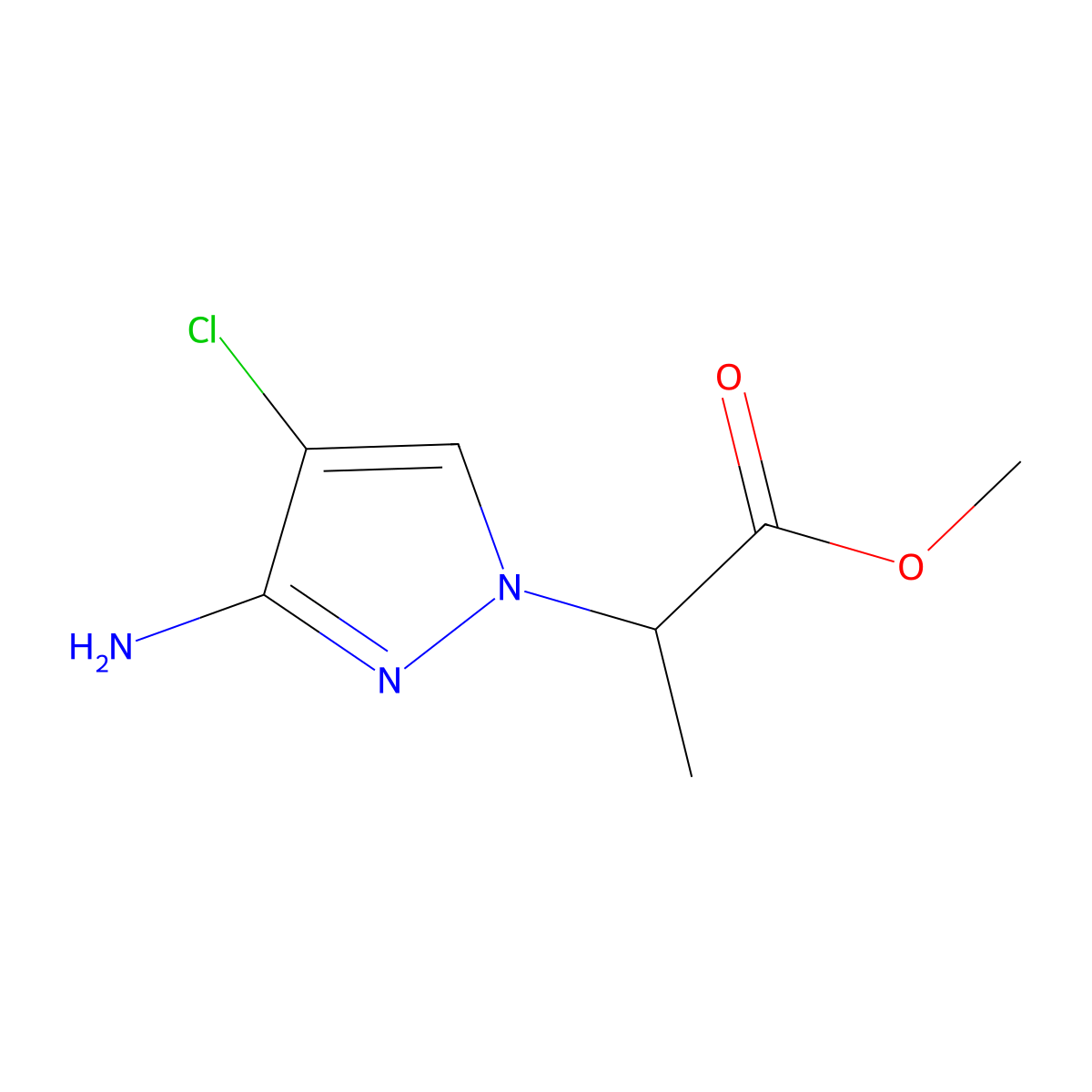 methyl 2-(3-amino-4-chloro-1H-pyrazol-1-yl)propanoate molecular structure, CAS 1339501-70-0