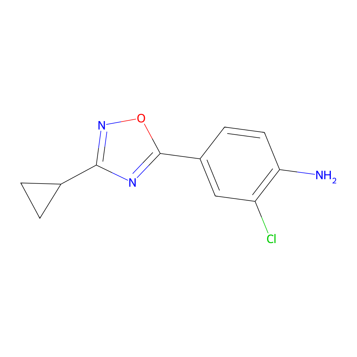 2-Chloro-4-(3-cyclopropyl-1,2,4-oxadiazol-5-yl)aniline molecular structure, CAS 1339515-32-0