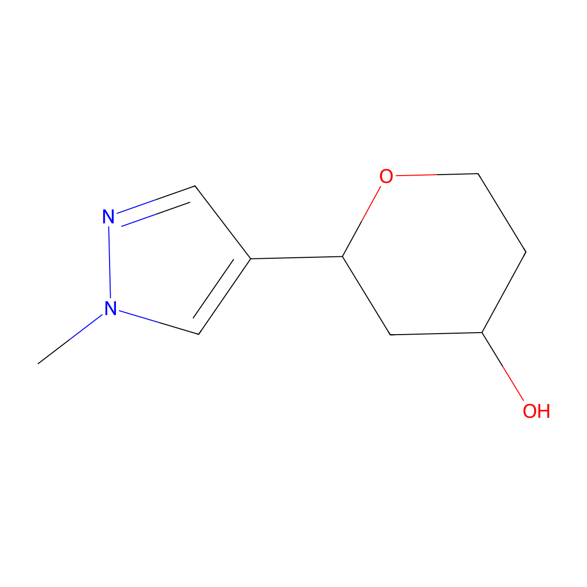 2-(1-methyl-1H-pyrazol-4-yl)oxan-4-ol molecular structure, CAS 1339529-08-6