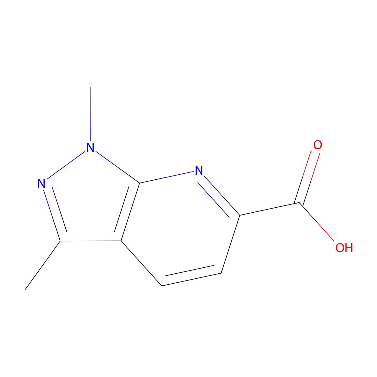 1,3-dimethyl-1H-pyrazolo(3,4-b)pyridine-6-carboxylic acid molecular structure, CAS 1339529-36-0
