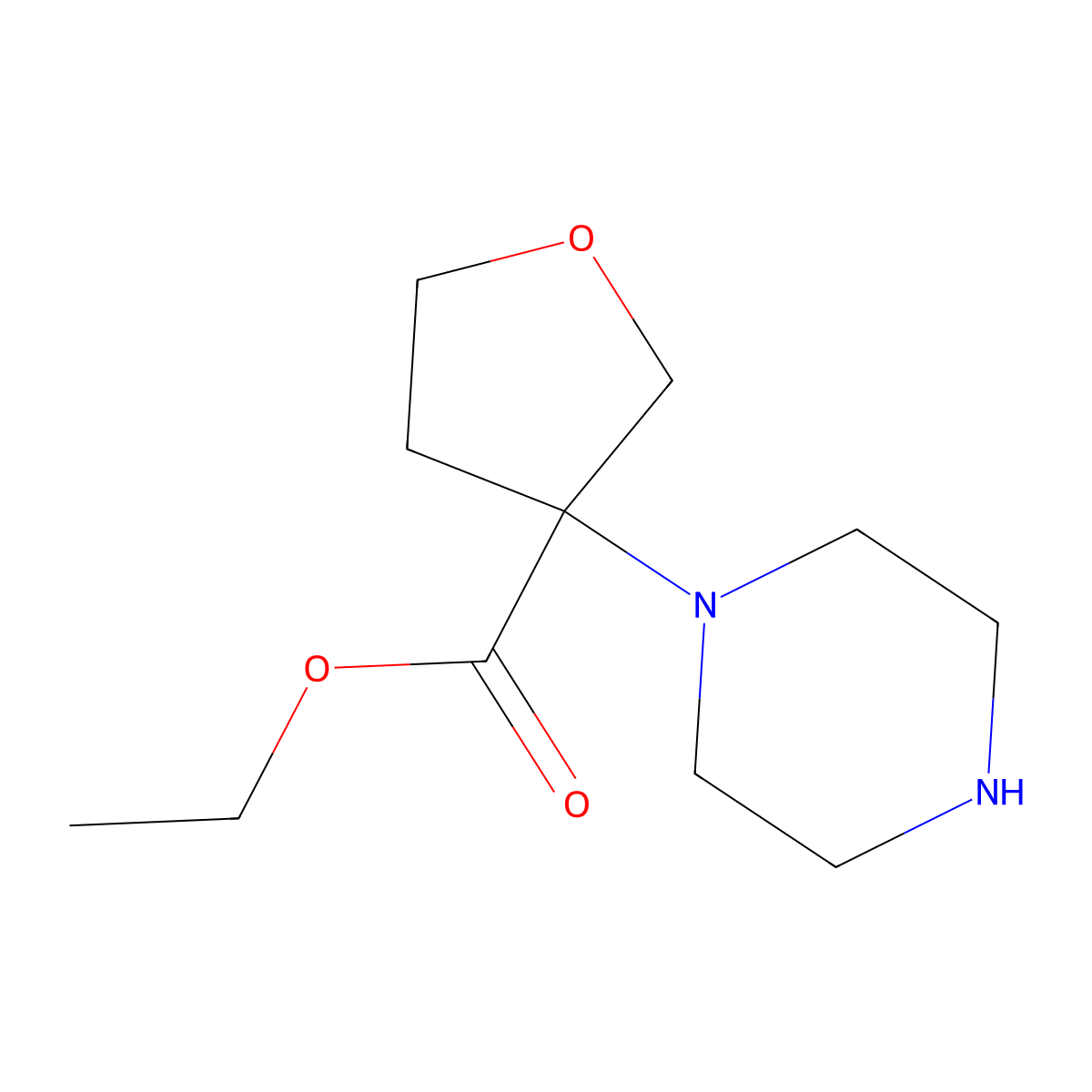 Ethyl 3-(piperazin-1-yl)oxolane-3-carboxylate molecular structure, CAS 1339540-30-5