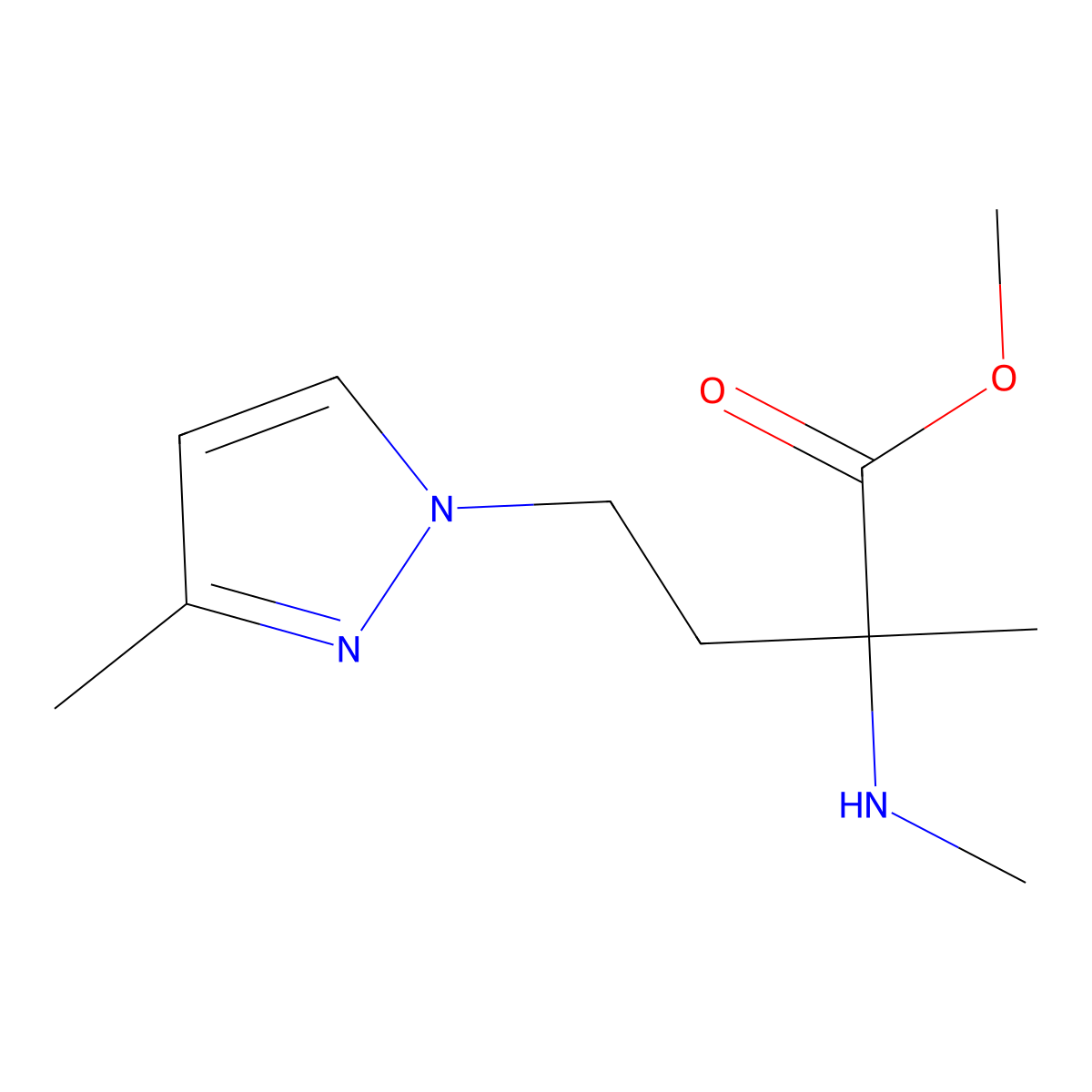 Methyl 2-methyl-4-(3-methyl-1h-pyrazol-1-yl)-2-(methylamino)butanoate molecular structure, CAS 1339547-27-1