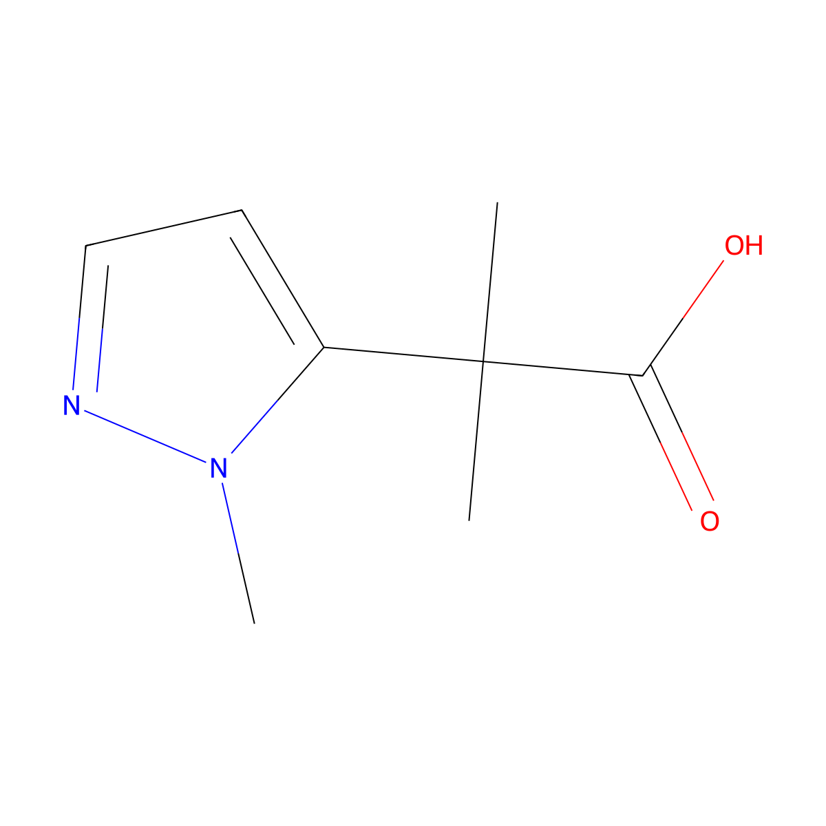 2-methyl-2-(1-methyl-1H-pyrazol-5-yl)propanoic acid molecular structure, CAS 1339564-71-4