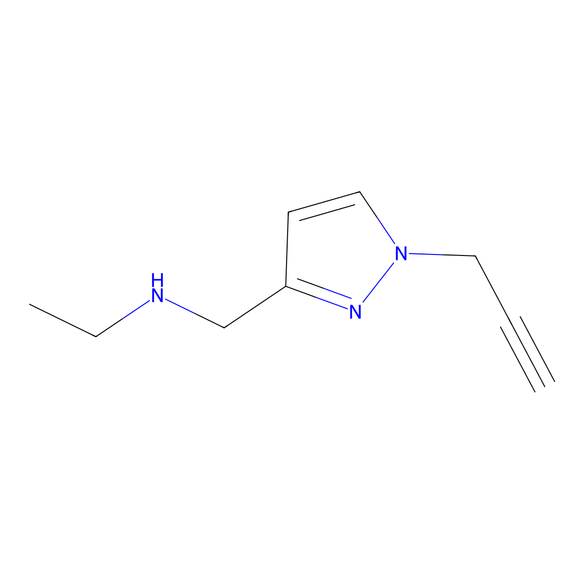Ethyl({[1-(prop-2-yn-1-yl)-1H-pyrazol-3-yl]methyl})amine molecular structure, CAS 1339565-93-3