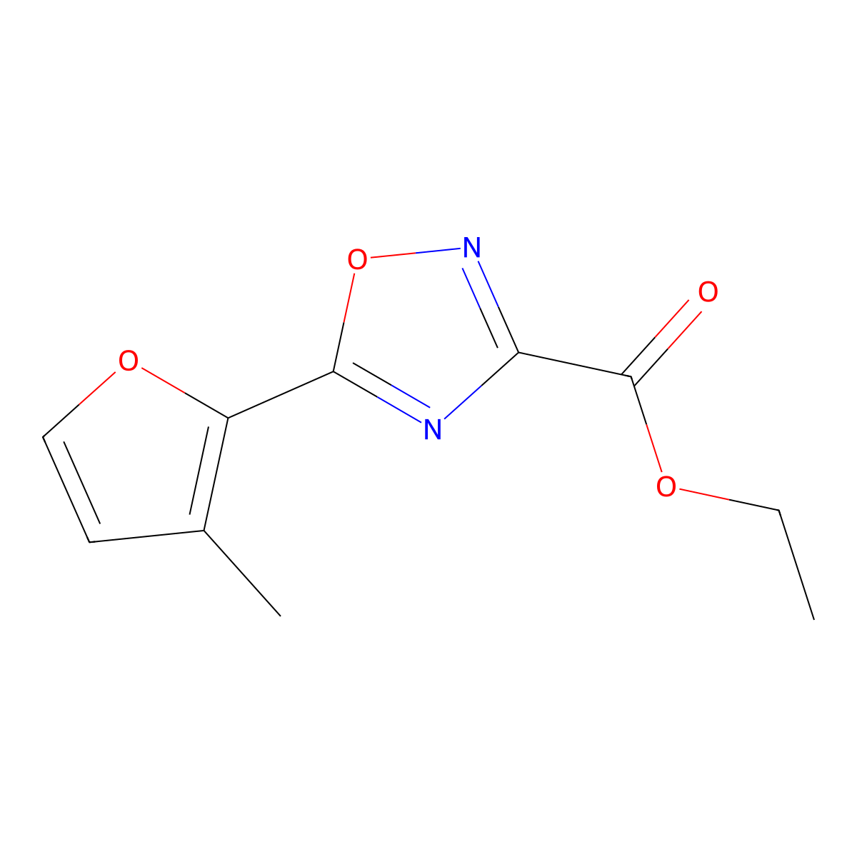 Ethyl 5-(3-methylfuran-2-yl)-1,2,4-oxadiazole-3-carboxylate molecular structure, CAS 1339574-89-8