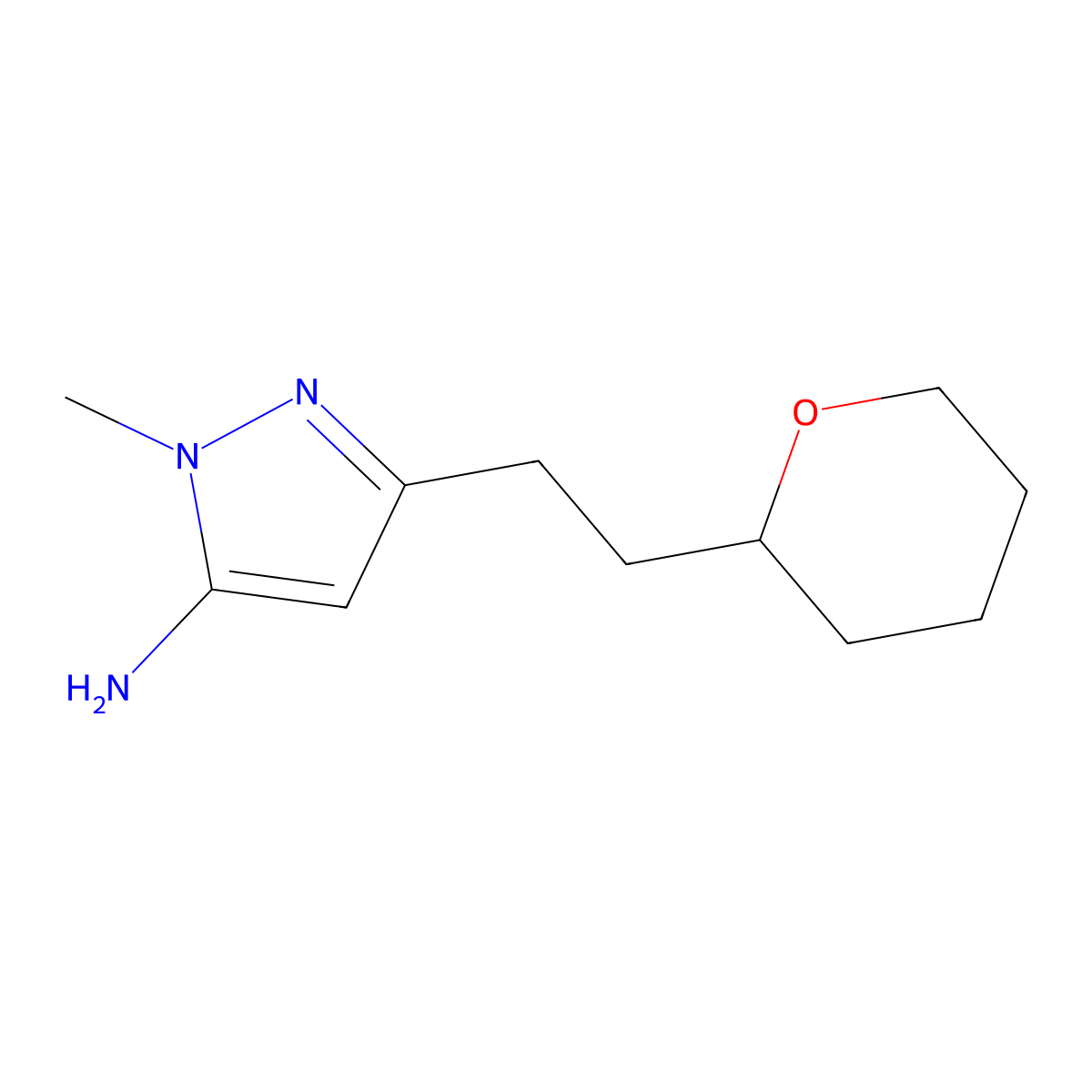 1-Methyl-3-(2-(tetrahydro-2h-pyran-2-yl)ethyl)-1h-pyrazol-5-amine molecular structure, CAS 1339575-94-8