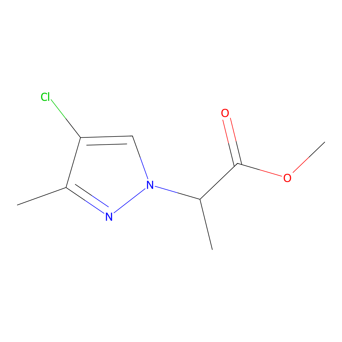 Methyl 2-(4-chloro-3-methyl-1H-pyrazol-1-yl)propanoate molecular structure, CAS 1339583-44-6