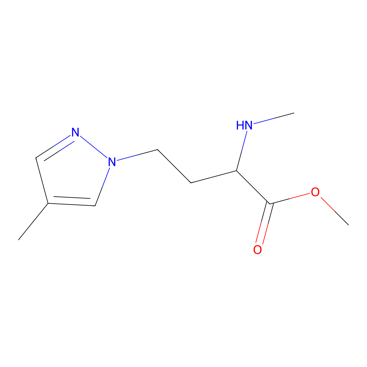 Methyl 4-(4-methyl-1h-pyrazol-1-yl)-2-(methylamino)butanoate molecular structure, CAS 1339589-29-5