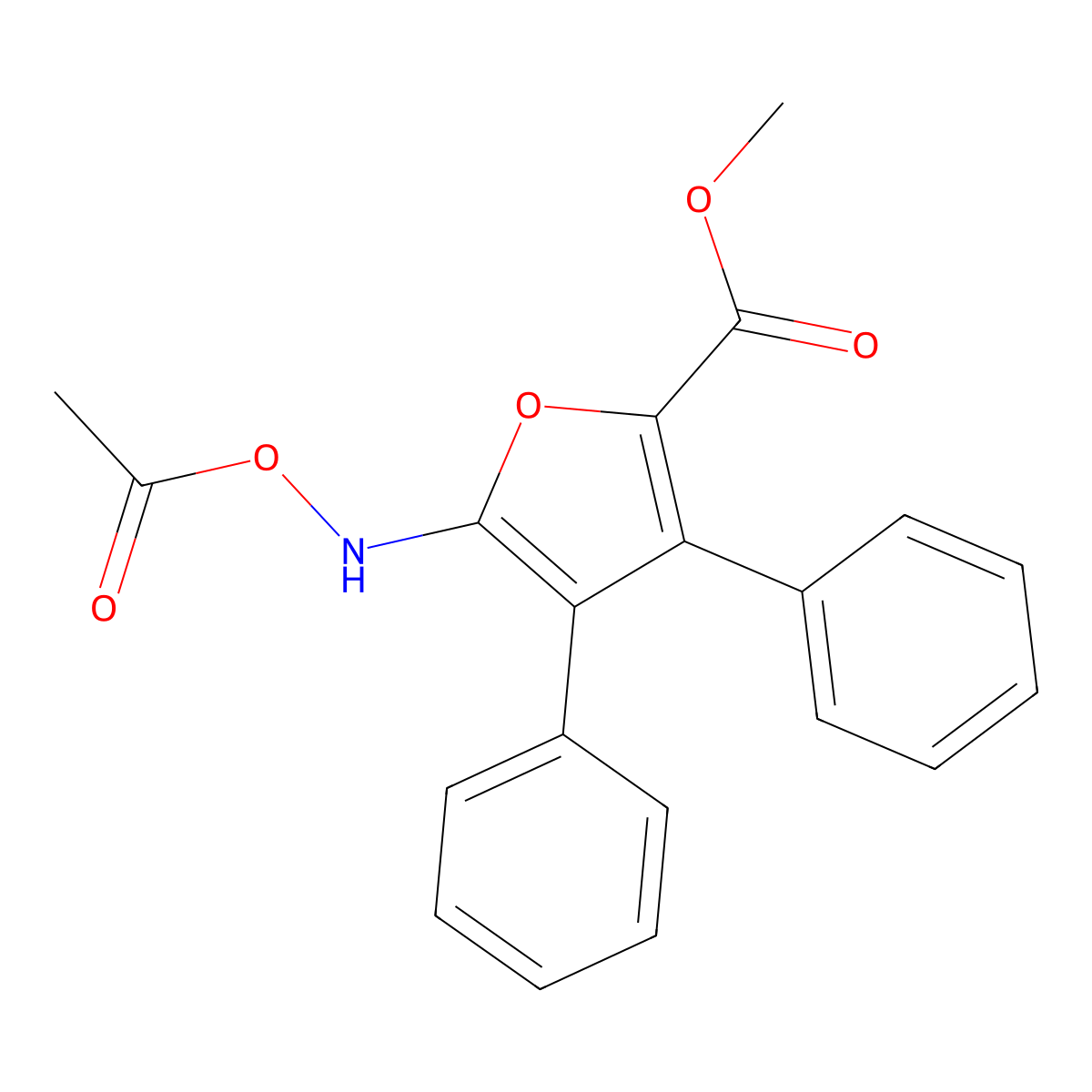 Methyl 3,4-diphenyl-5-acetoxyamino-2-furoate molecular structure, CAS 133960-21-1